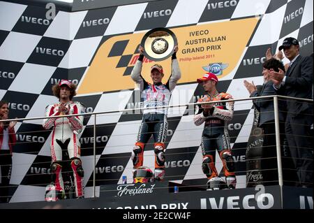 Der australische MotoGP-Weltmeister Casey Stoner von Honda HRC beim Rennen des Australia Grand Prix in Phillip Island, Australien, am 16. Oktober 2011. Foto von Malkon/ABACAPRESS.COM Stockfoto