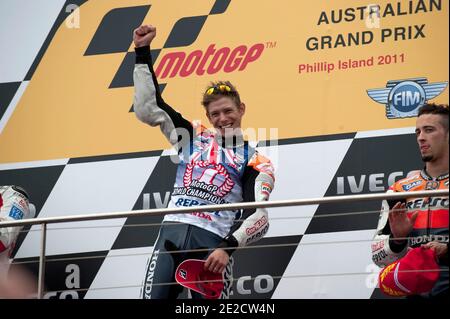 Der australische MotoGP-Weltmeister Casey Stoner von Honda HRC beim Rennen des Australia Grand Prix in Phillip Island, Australien, am 16. Oktober 2011. Foto von Malkon/ABACAPRESS.COM Stockfoto