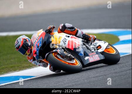 Der australische MotoGP-Weltmeister Casey Stoner von Honda HRC beim Rennen des Australia Grand Prix in Phillip Island, Australien, am 16. Oktober 2011. Foto von Malkon/ABACAPRESS.COM Stockfoto