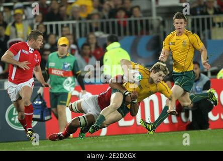 Australien besiegt Wales 21 bis 18 während des Rugby World Cup Bronzemedaillenspiels 2011 im Eden Park in Auckland, Neuseeland am 21. Oktober 2011. Foto von Lionel Hahn/ABACAPRESS.COM Stockfoto