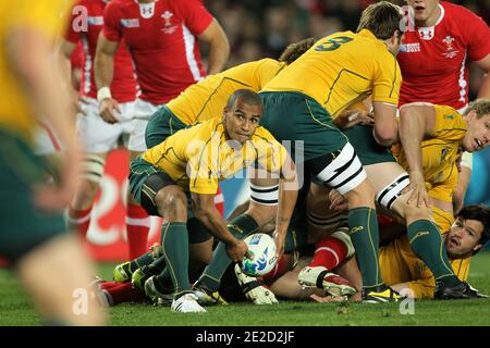 Australien besiegt Wales 21 bis 18 während des Rugby World Cup Bronzemedaillenspiels 2011 im Eden Park in Auckland, Neuseeland am 21. Oktober 2011. Foto von Lionel Hahn/ABACAPRESS.COM Stockfoto