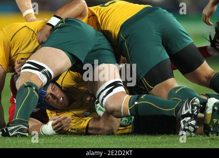 Australien besiegt Wales 21 bis 18 während des Rugby World Cup Bronzemedaillenspiels 2011 im Eden Park in Auckland, Neuseeland am 21. Oktober 2011. Foto von Lionel Hahn/ABACAPRESS.COM Stockfoto