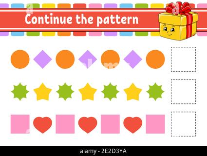 Das Muster fortsetzen. Arbeitsblatt zur Entwicklung von Schulungen. Spiel für Kinder. Aktivitätsseite. Puzzle für Kinder. Rätsel für Vorschule. Flach isolierter Vektor il Stock Vektor