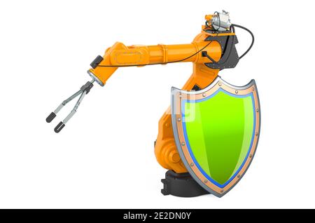 Roboterarm mit Schirm, 3D-Rendering isoliert auf weißem Hintergrund Stockfoto