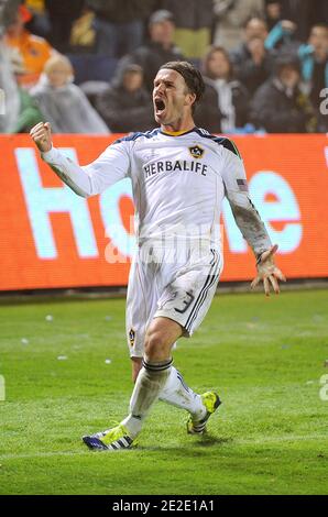 David Beckham feiert am 20. November 2011 im Home Depot Center in Los Angeles, CA, USA, nach dem letzten Pfiff des MLS Cup 2011. LA Galaxy besiegt Houston Dynamo 1-0. Foto von Lionel Hahn/ABACAPRESS.COM Stockfoto