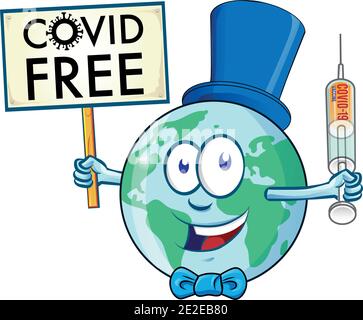 Planet Erde Cartoon Charakter mit covid freies Schild Stock Vektor