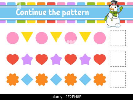 Das Muster fortsetzen. Arbeitsblatt zur Entwicklung von Schulungen. Spiel für Kinder. Aktivitätsseite. Puzzle für Kinder. Rätsel für Vorschule. Flach isolierter Vektor il Stock Vektor