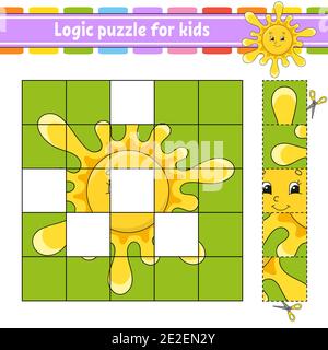 Logik Puzzle für Kinder. Arbeitsblatt zur Entwicklung von Schulungen. Lernspiel für Kinder. Aktivitätsseite. Einfache flache isolierte Vektor-Illustration in niedlichen Auto Stock Vektor