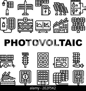 Photovoltaik Energie Sammlung Icons Set Vektor Illustrationen Stock Vektor