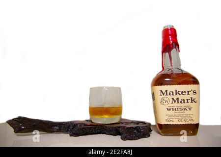 Perth, Australien - 12. Mai 2020: Maker's Mark Bourbon Whisky destilliert in Loretto, Kentucky Stockfoto