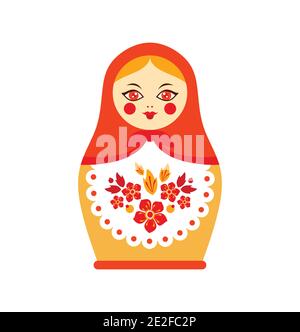 Babushka matryoshka , traditionelle russische Nistpuppe aus Holz mit bemalten Blumen geschmückt. Stock Vektor