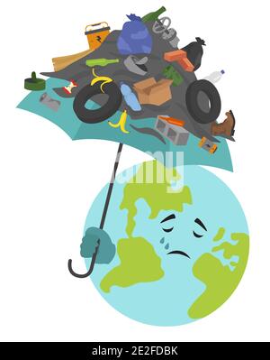 Globale Umweltprobleme. Landverschmutzung, Mülldeponie Infografik. Vektorgrafik Stock Vektor