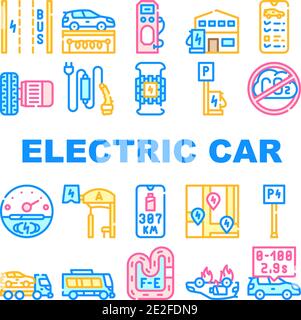Electric Car Vehicle Collection Icons Set Vektor Stock Vektor