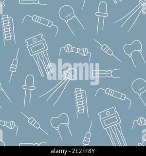 Elektrische Komponenten. Satz Diode, Transistorkondensator, Widerstand, Induktivität Stock Vektor