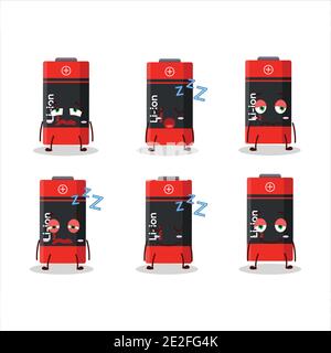 Cartoon-Charakter der li-Ionen-Batterie mit schläfrigen Ausdruck. Vektorgrafik Stock Vektor