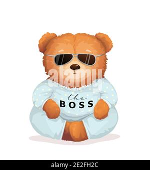 Cool Teddybär in Sonnenbrille Bossy Look Fun Print Stock Vektor