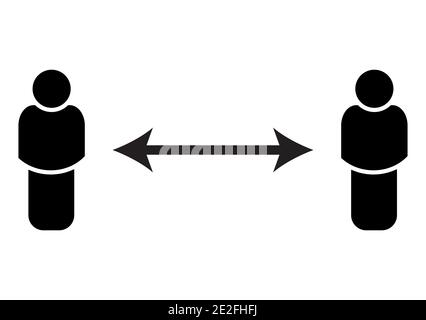 Symbol für soziale Distanz. Schwarzes Symbol der Coronavirus-Prävention. Halten Sie die physische Entfernung zum Corona-Virus aufrecht. Vektor Silhouette Illustration isoliert o Stock Vektor