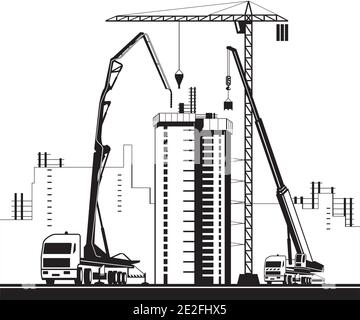Hochhaus-Baumaschinen – Vektor-Illustration Stock Vektor