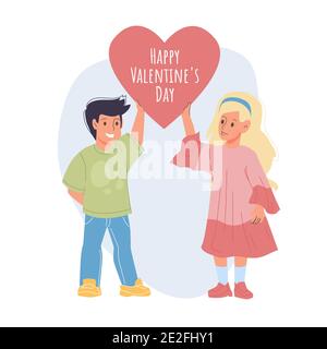 Wohnung Cartoon-Figuren paar, Valentinstag Grußkarte Vektor Illustration Konzept Stock Vektor