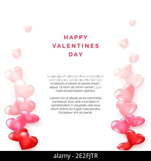 Valentinskarte mit Seitenrahmen aus Herzen. Romantisches Dekoelement für Valentinstag oder Womens Day. Vektordarstellung isoliert auf weißem Hintergrund Stock Vektor