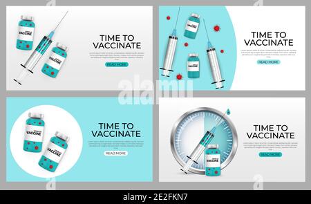 Zeit für die Impfung 2021 Konzept Baner Set.Coronavirus Impfkonzept. Vektorgrafik Stock Vektor