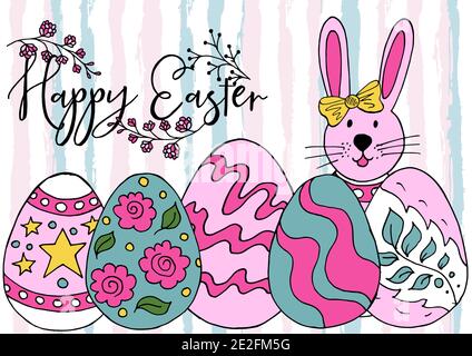 Urlaubskarte. Osterhase. Osterposter, Banner, Flyer, Promotion, Verkauf. Frohe Ostern Stock Vektor