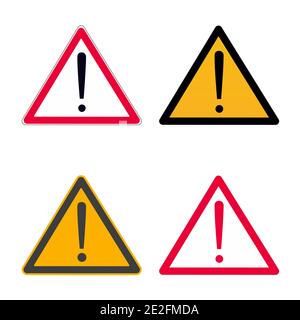 Achtung Vorsicht Gefahr in Dreieckszeichen Symbol oder Aufkleber Element isoliert auf weißem Hintergrund Vektor Illustration Set. Stock Vektor