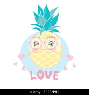 Cute Vektor Ananas Illustration. Cartoon lustige Grafik Lebensmittel. Typografie Zitat Stock Vektor