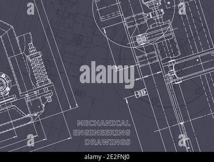 Blaupause, Skizze. Vektorgrafiken. Cover, Flyer, Banner, Hintergrund. Zeichnungen für die Instrumentenherstellung. Maschinenbau Zeichnung. Tech Stock Vektor