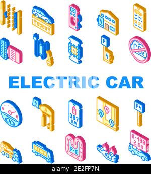 Electric Car Vehicle Collection Icons Set Vektor Stock Vektor