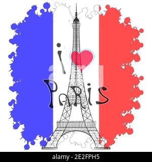 Eiffelturm auf dem Hintergrund der Flagge. Vektorgrafik. Stock Vektor