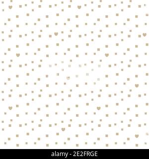 Beige süß Nahtloses Muster wiederholen mit zufälligen unebenen Quadrate und Kleine Herzform auf weißem Hintergrund Stock Vektor