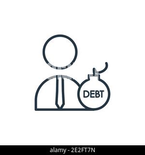 Vektorsymbol „Schuldenumriss“. Dünne Linie schwarze Schulden-Symbol, flache Vektor einfache Element Illustration aus editierbaren Geschäftskonzept isoliert auf weißen Backgrou Stock Vektor