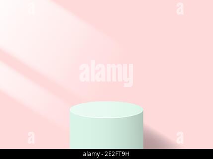 Abstraktes minimalistisches Design mit 3d-gerendertem Minzpodium und Fensterlicht auf einem rosa Hintergrund. Realistische Vektordarstellung für das Produktdesign. Stock Vektor