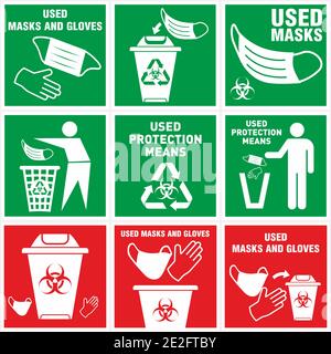 Entsorgung von Biogefährdung. Bin, mit dem Symbol für infektiösen Abfall. Entsorgung von medizinischen Hilfsmitteln. Vektorsymbol für die automatische Sortierung. Mülleimer mit Bioh Stock Vektor