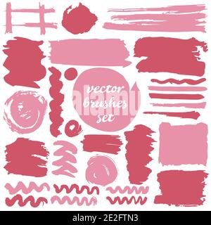 Großer Satz zweifarbiger Striche, Pinsel und Linien. Isoliert. Sammlung von schmutzigen Elementen. Rosa Schattierungen Stock Vektor