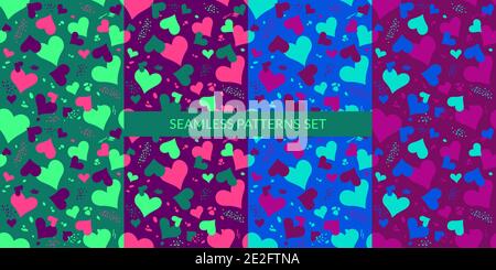 Bunte Neonherzen Nahtloses Muster. Vektor-Illustration Hintergrund Kunst Für Happy Valentines Day Oder Hochzeit Stock Vektor