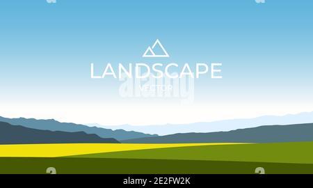 Sommer Felder Landschaft, grüne Hügel, helle Farbe blauen Himmel, Land. Hintergrund in flachen Cartoon-Stil, Banner. Vektorgrafik. Stock Vektor