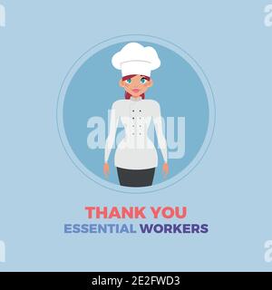 Chefin Frau blau dank Essential Workers Logo - Vector Stock Vektor