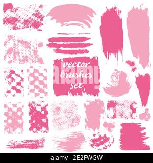 Großer Satz zweifarbiger Striche und Linien. Isoliert. Sammlung von schmutzigen Elementen. Rosa Schattierungen Stock Vektor