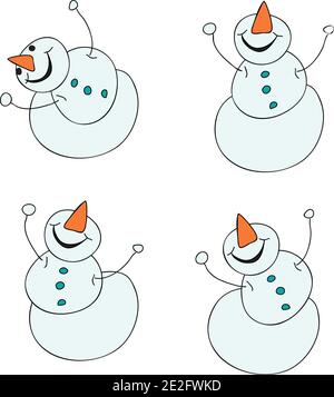 Satz von freudigen Winter Schneemann Symbole Vektor-Zeichnung Stock Vektor