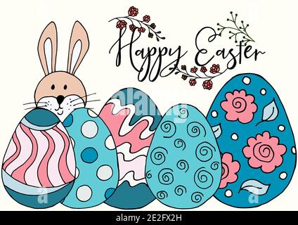 Osterhase. Osterdarstellung. Weihnachtskarte, Verpackung, Hintergrund. Osterposter. Frohe Ostern Stock Vektor