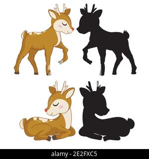 Illustration mit Hirsch Silhouetten und Skizze isoliert auf weißem Hintergrund Stock Vektor