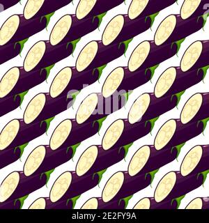 Illustration zum Thema Aubergine Muster, pflanzliche Aubergine für Siegel. Gemüsemuster bestehend aus schöner Aubergine, viele Auberginen. Einfaches CO Stock Vektor