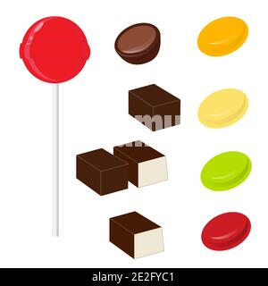 Set von isolierten Süßigkeiten, Süßigkeiten. Vorlage für Süßwaren, Geschäfte, Banner, Poster, werben.Vektor Stock Vektor