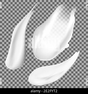 Kosmetische Creme Textur. Weißes Gesichtsgel-Farbfeld isoliert auf transparentem Hintergrund. Cremige Hautpflege-Abstrich. Sonnenschutzmittel, Milchschmierstrich. Feuchtigkeitscreme für Stock Vektor