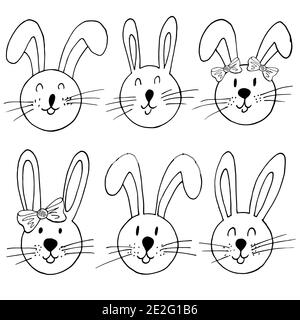 Osterdarstellung. Handzeichensatz, Osterhase. Bildsammlung. Umrisszeichnung Stock Vektor