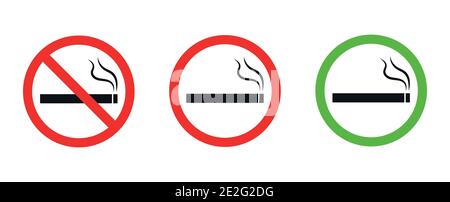 Raucher- und Rauchzeichen gesetzt, Vektor-Illustration auf weißem Hintergrund. Stock Vektor