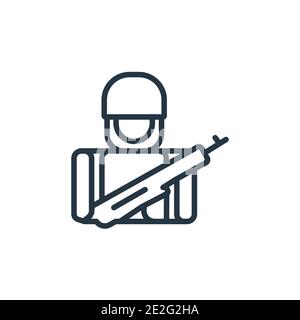 Soldaten und eine Waffe Umriss Vektor-Symbol. Dünne Linie schwarze Soldaten und eine Waffe Symbol, flache Vektor einfache Element Illustration von editierbaren Armee konz Stock Vektor