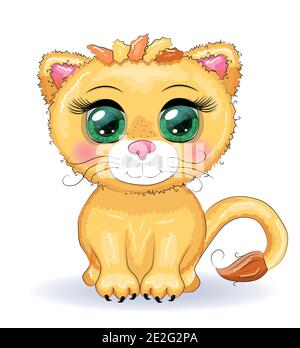 Cartoon Löwin mit ausdrucksstarken Augen. Wilde Tiere, Charakter, kindisch niedlichen Stil. Stock Vektor